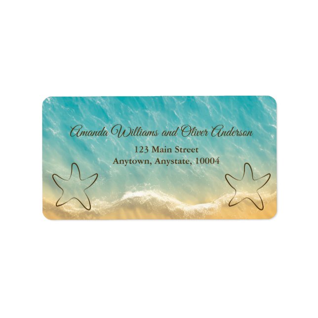 Coastal Chic Golden Sand Türkis Wasser Hochzeit Adressaufkleber (Vorne)