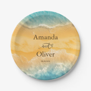 Coastal Chic Golden Sand Türkis Wasser Hochzeit Pappteller