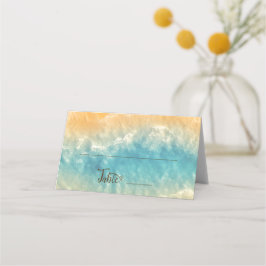 Coastal Chic Golden Sand Türkis Wasser Hochzeit Platzkarte