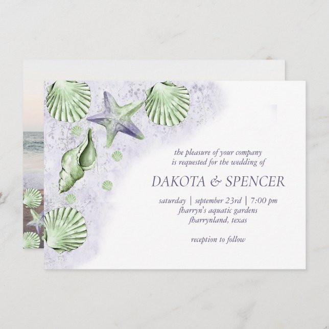 Coastal Chic | Lila Green Nautical Wedding Foto Einladung