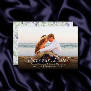Coastal Chic Lila und grünes Foto Save The Date