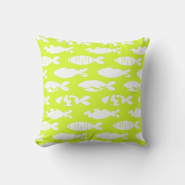 Coastal Chic Modern Beach House Fisch Gemustert Kissen (Vorderseite)