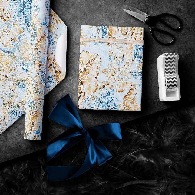 Coastal Chic | Modernes Blau und Gold im Meer Geschenkpapier (Von Creator hochgeladen)