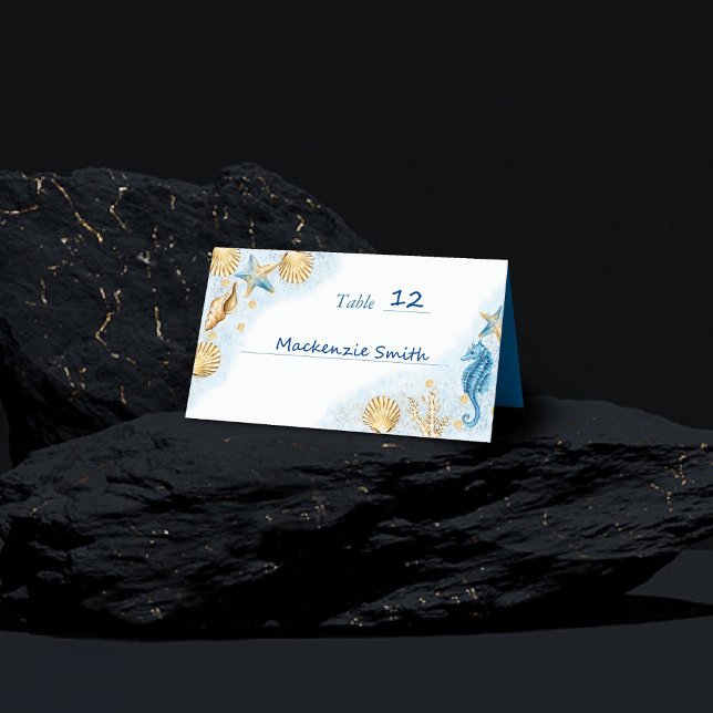 Coastal Chic | Modernes Korallenriff Platzkarte (Von Creator hochgeladen)