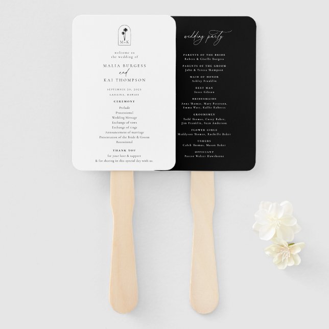 Coastal Chic Monogram Wedding Program Fächer (Vorne und Hinten)