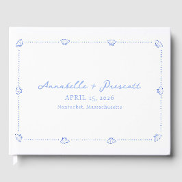 Coastal Chic Muschel Border Elegante Blue Wedding Gästebuch