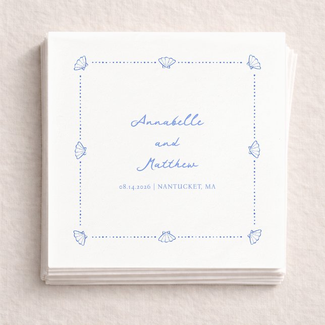 Coastal Chic Muschel Border Personalisiert Wedding Serviette (Von Creator hochgeladen)