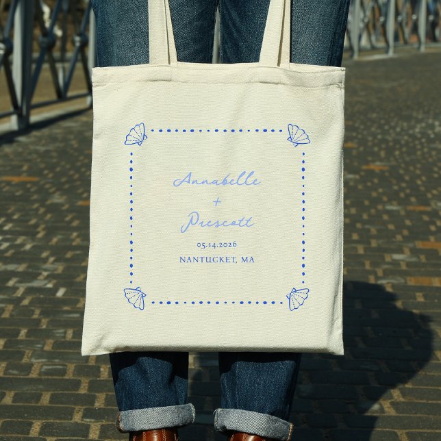 Coastal Chic Muschel Border Personalisiert Wedding Tragetasche (Von Creator hochgeladen)