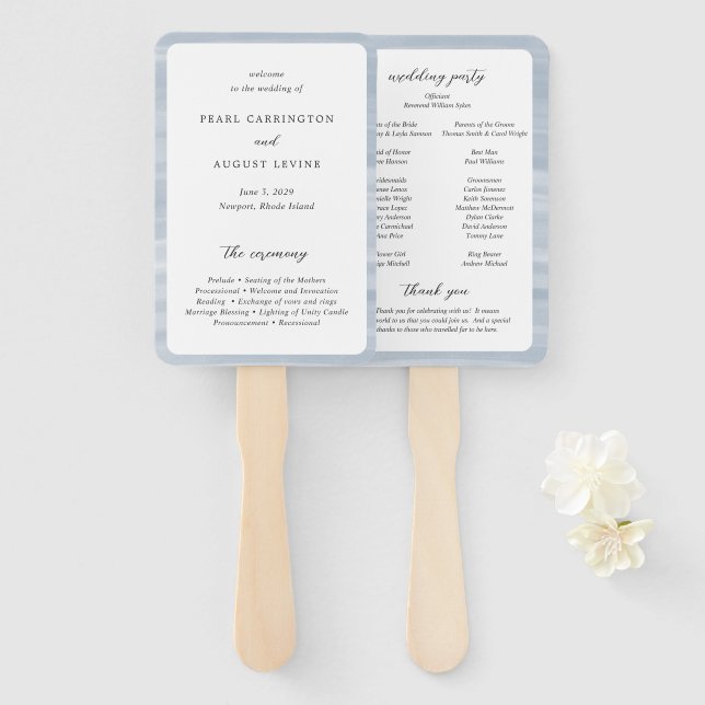 Coastal Chic Mute Blue Elegant Hochzeitsprogramm Fächer (Vorne und Hinten)
