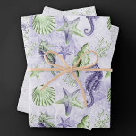 Coastal Chic | Niedliche Lila und grüne Meeresgrün Geschenkpapier Set<br><div class="desc">Whimsical Lavendel lila und limig grün handbemalt Wasserfarbe "unter dem Meer" Strand Design bringt eine moderne Drehung zu einem alten Thema. Muscheln, Seesterne, ein Seepferd und ein Korallenriff in lila und grünen Schattierungen ergänzen die Kollektion und sorgen für einen lila Wassereffekt. Für andere Farben oder passende Produkte, besuchen Sie JustFharryn...</div>