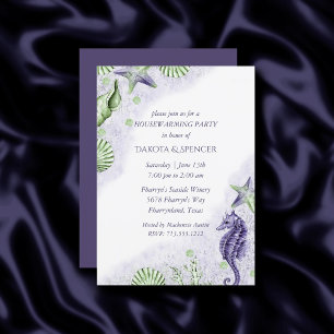 Coastal Chic   Party für Lila und grüne Häuserwärm Einladung