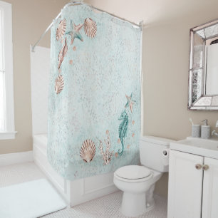 Coastal Chic   Rose und Aquamarines Gold im Meer Duschvorhang