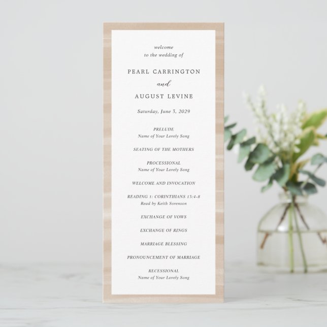 Coastal Chic Sandy Neutral Elegant Hochzeit Programm (Stehend Vorderseite)