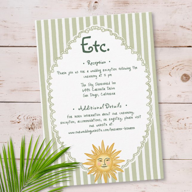 Coastal Chic Sun Palm Tree Wedding Details Begleitkarte (Coastal Chic Sun Palm Tree Wedding Details Enclosure Card)