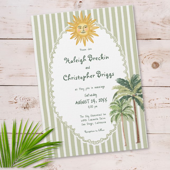 Coastal Chic Sun Palm Tree Wedding Einladung (Coastal Chic Sun Palm Tree Wedding Invitation)