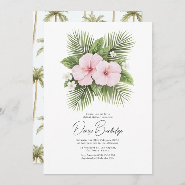 Coastal Chic Tropical Floral Bridal Shower Einladung (Vorne/Hinten)