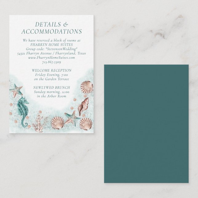 Coastal Chic | Unterkünfte für Aquamarine und Kora Begleitkarte (Vorne/Hinten)