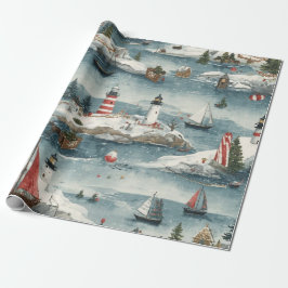 Coastal Christmas Blue Watercolor Nautical  Geschenkpapier