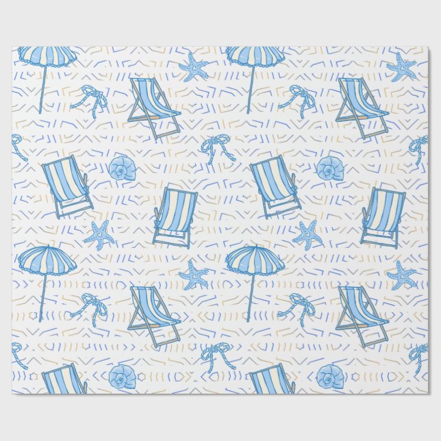 Coastal Christmas Blue Watercolor Seashells  Geschenkpapier (Flach)