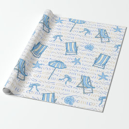 Coastal Christmas Blue Watercolor Seashells  Geschenkpapier