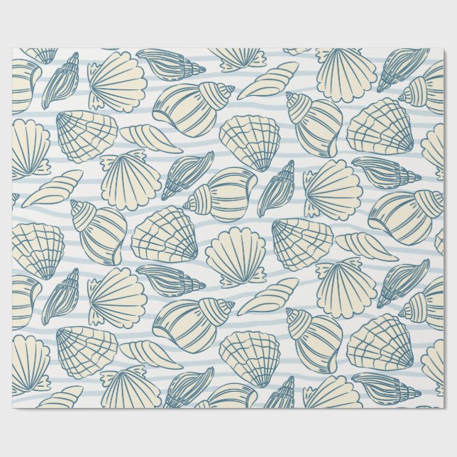 Coastal Christmas Blue Watercolor Seashells  Geschenkpapier (Flach)