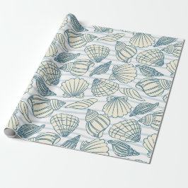 Coastal Christmas Blue Watercolor Seashells  Geschenkpapier