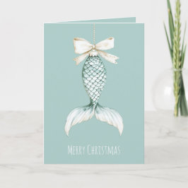 Coastal Christmas Mermaid Bow Blue Beach Ocean   Karte