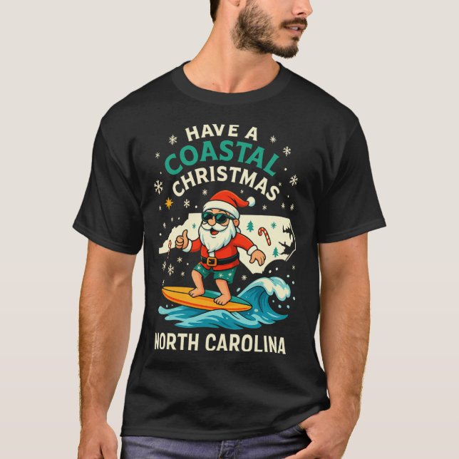 Coastal Christmas Nc Shirt Santa Surfing Funny Wav (Vorderseite)