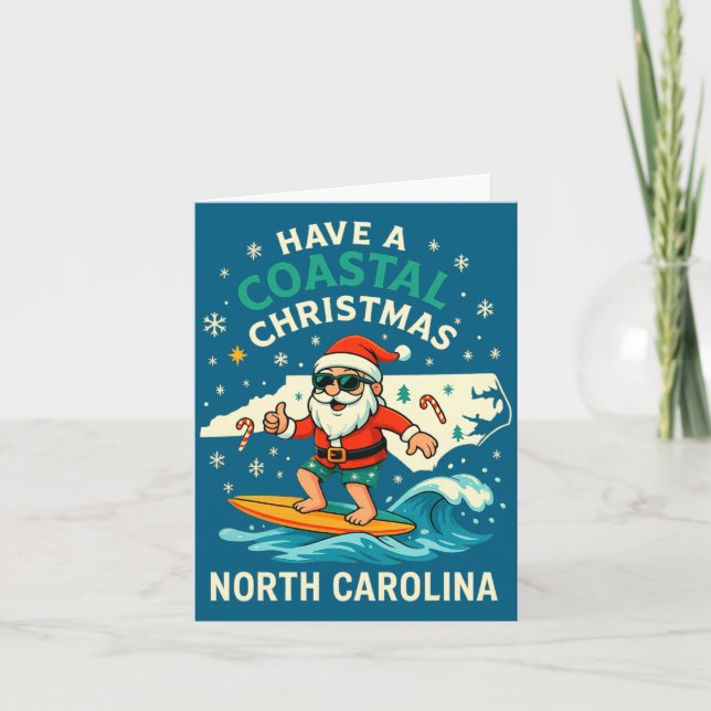 Coastal Christmas Nc Shirt Santa Surfing Funny Wav Karte (Vorderseite)