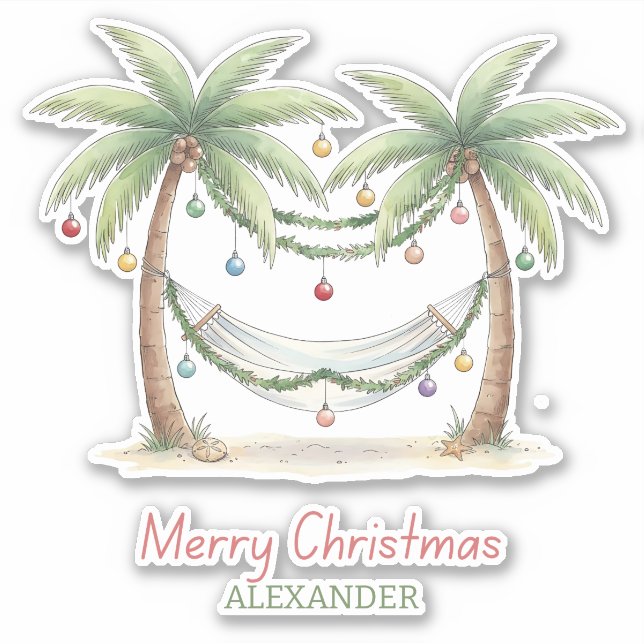 Coastal Christmas Palm Trees With Hammock Aufkleber (Vorderseite)