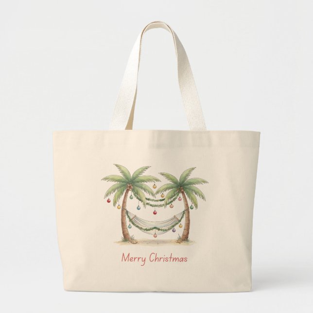 Coastal Christmas Palm Trees With Hammock Jumbo Stoffbeutel (Vorne)