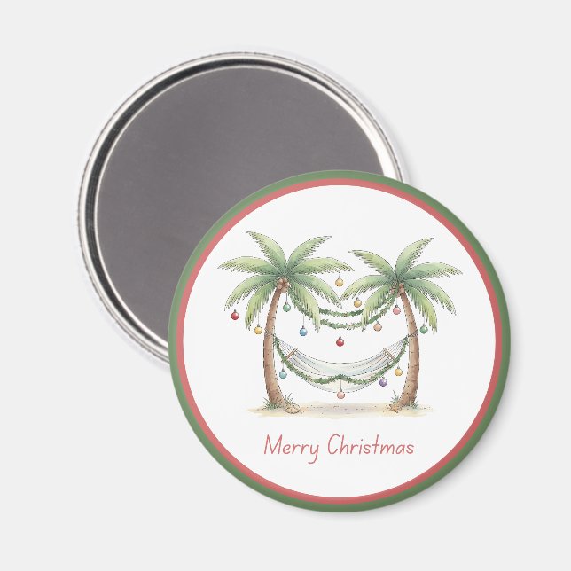 Coastal Christmas Palm Trees With Hammock Magnet (Vorderseite/Rückseite)