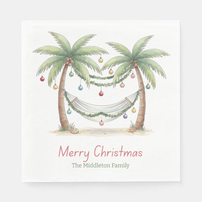 Coastal Christmas Palm Trees With Hammock Serviette (Vorderseite)