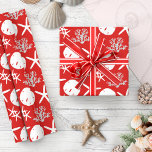 Coastal Christmas Starfish Sand Dollar Red Geschenkpapier<br><div class="desc">Beautiful coastal Christmas wrapping paper features a pattern of starfish,  sand dollars,  and glitter coral in a red and white color scheme.
*If you would like this design on more products or need design help,  please contact me through Zazzle Chat.</div>