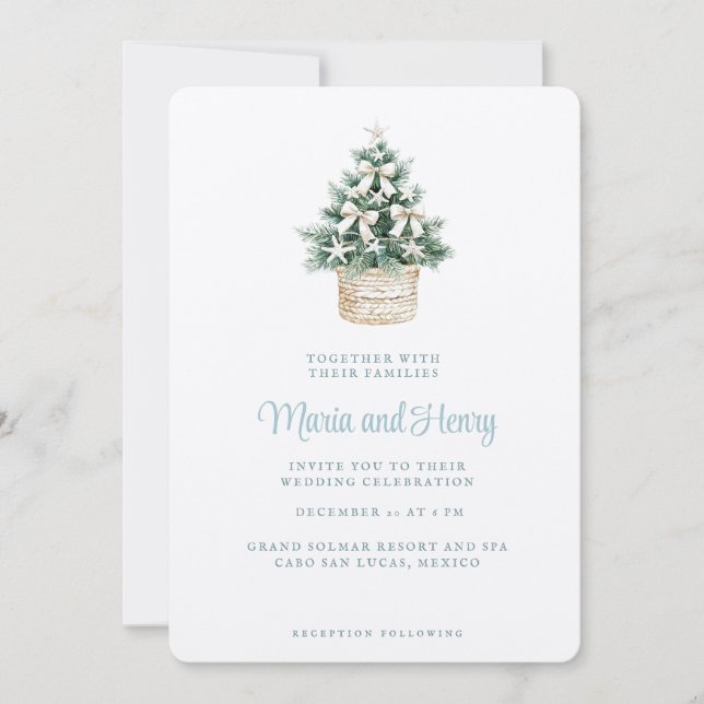 Coastal Christmas Tree | Beach Wedding Einladung (Vorderseite)