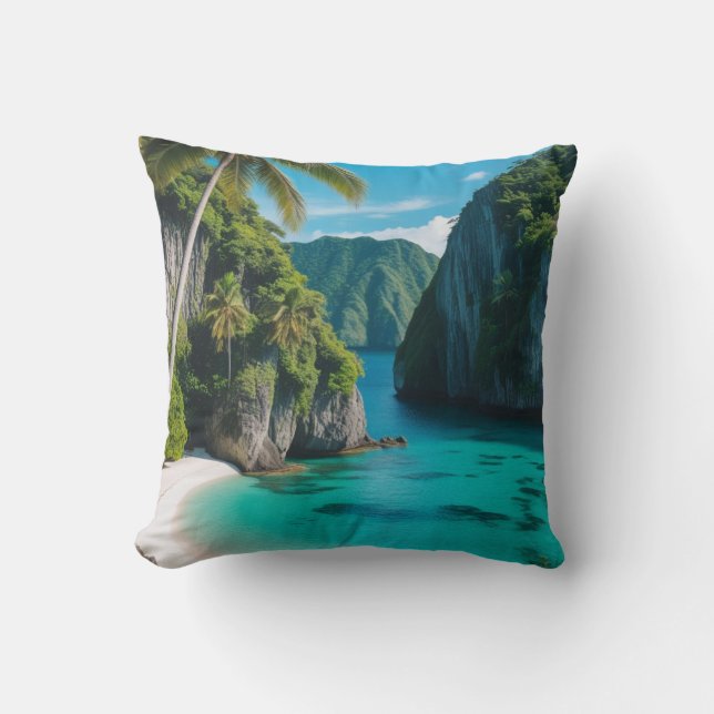 "Coastal Comfort: Tropical Cove Paradise" Kissen (Vorderseite)