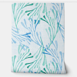 Coastal Coral and Seaweed in Blue and Green Tapete