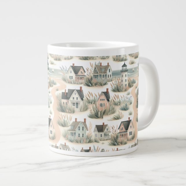 Coastal Cottage Lighthouse Pattern Jumbo-Tasse (Vorderseite Rechts)