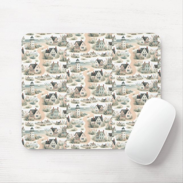Coastal Cottage Lighthouse Pattern Mousepad (Mit Mouse)