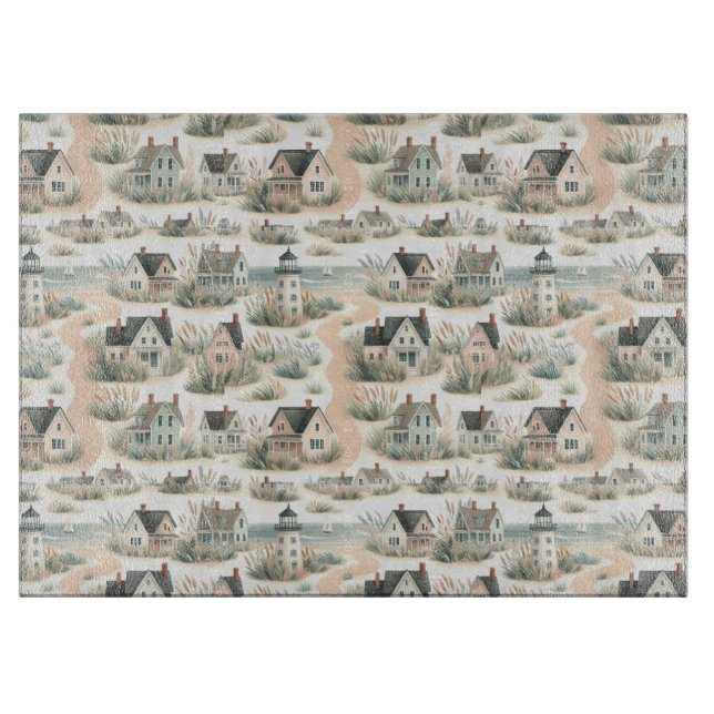 Coastal Cottage Lighthouse Pattern Schneidebrett (Vorderseite)