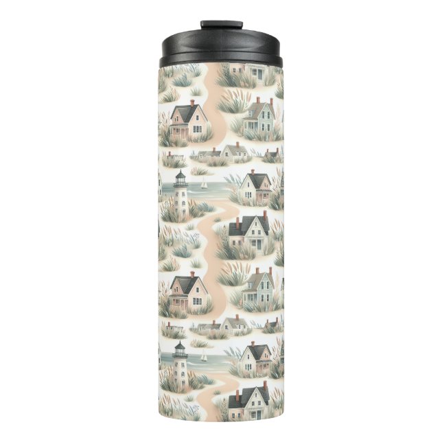 Coastal Cottage Lighthouse Pattern Thermosbecher (Vorderseite)