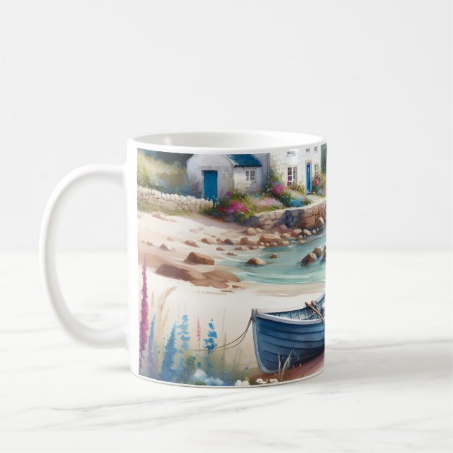 Coastal Cottage Seaside Rowboat Bloom Kaffeetasse (Links)