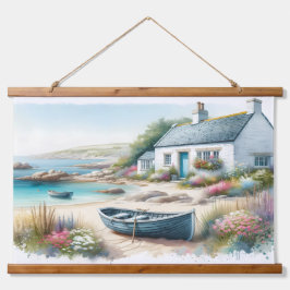 Coastal Cottage Seaside Rowboat Wandteppich Mit Holzrahmen
