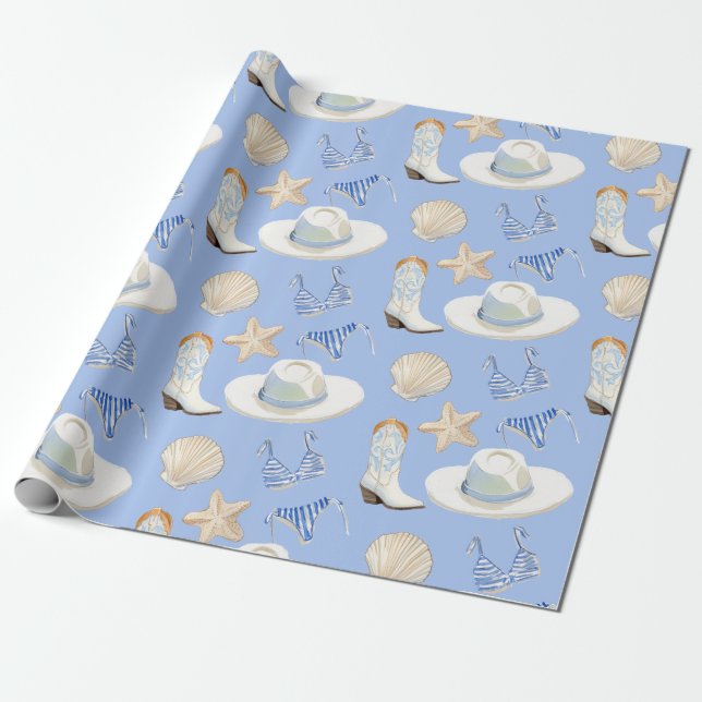 Coastal Cowgirl Bach Club Pattern Wrapping Paper Geschenkpapier (Ungerollt)