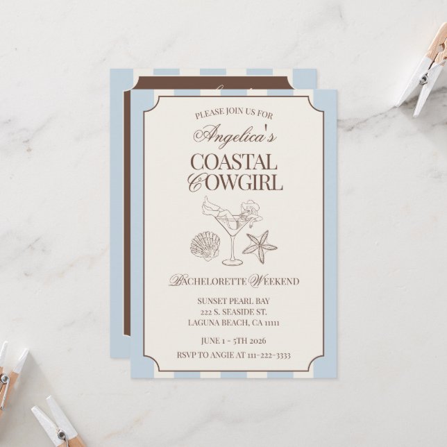 Coastal Cowgirl Bachelorette Weekend Itinerary and Einladung (Vorderseite/Rückseite Beispiel)