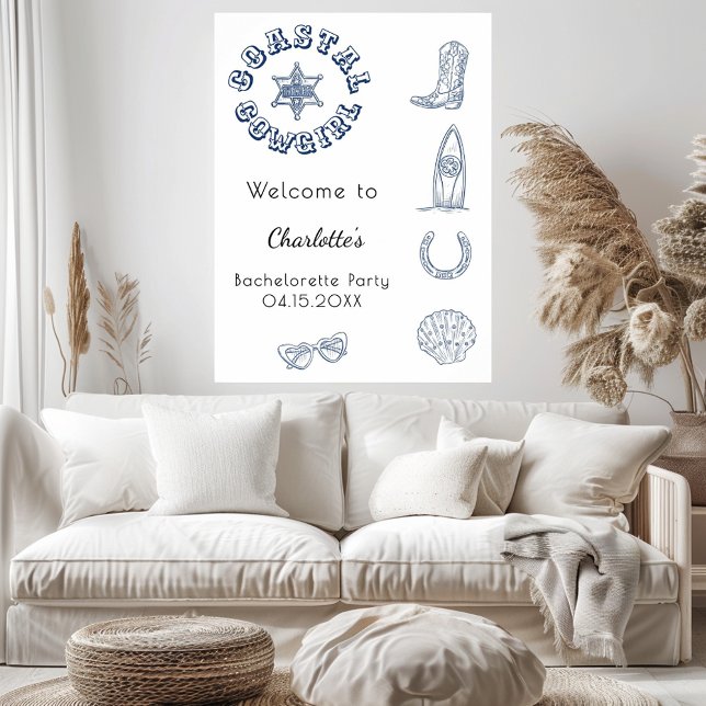 Coastal Cowgirl Blue Beach Junggeselinnen-Abschied Poster (Von Creator hochgeladen)