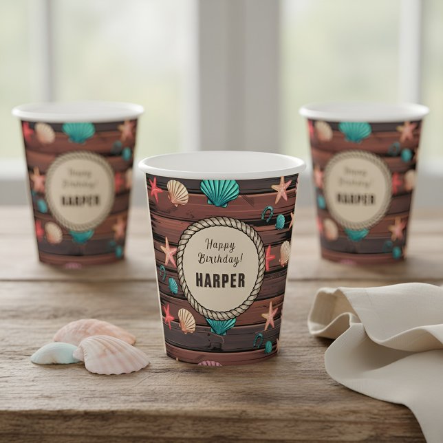Coastal Cowgirl Western Beach Birthday Personalize Pappbecher (Von Creator hochgeladen)