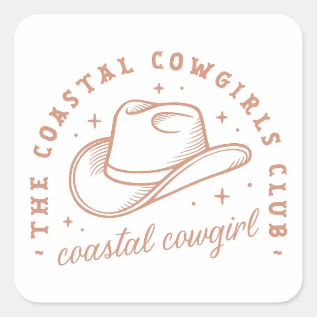 Coastal Cowgirl Western Beach Country Mädchen brau Quadratischer Aufkleber (Vorderseite)