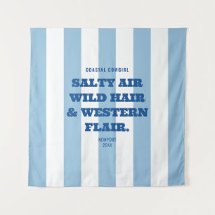 Coastal Cowgirl Western Flair Blaue Cabana Streife Wandteppich