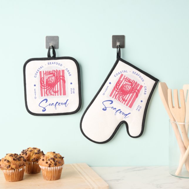 Coastal Crab Cloth Placemat Ofenhandschuh & Topflappen-Set (Insitu (Hängend))